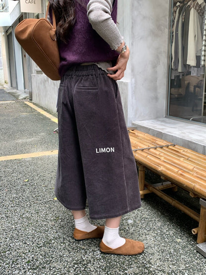 【L11197】檸檬家復古質感・燈芯絨鬆緊腰休閒寬褲260916
