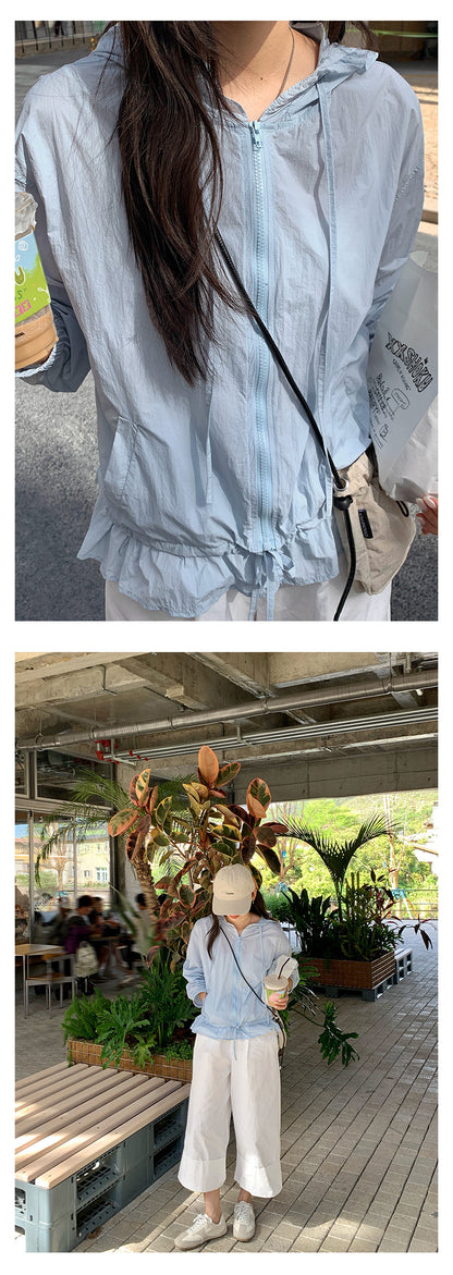 【H5209】實拍韓系荷葉清新連帽抽繩輕薄透氣防曬外套250422