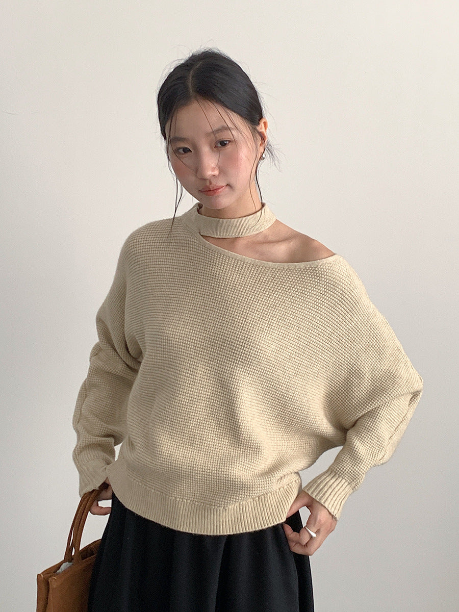 【LD11029】實拍韓系掛脖鏤空露肩針織毛衣251124