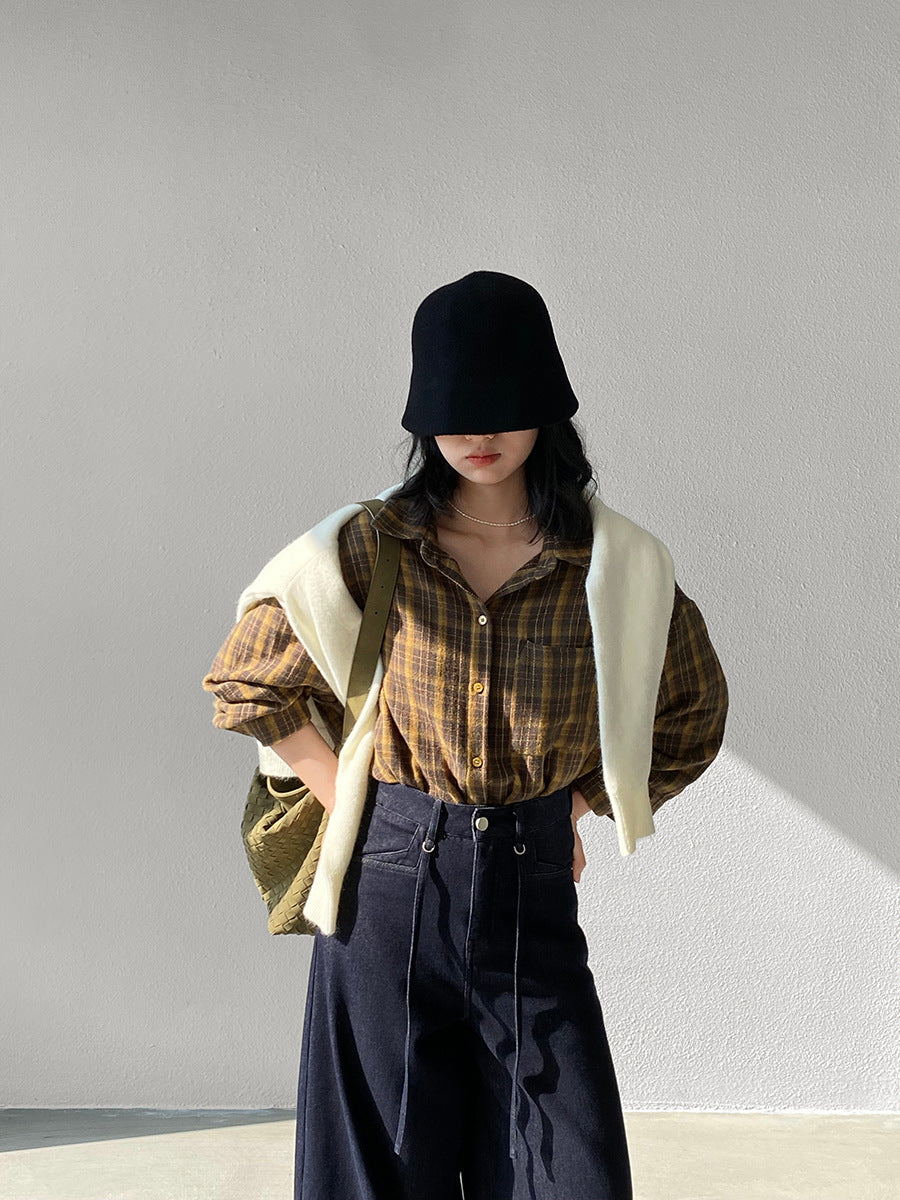 【cimz1753】實拍磨毛加厚復古格紋襯衫 251120