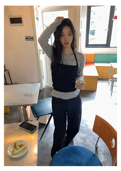 【H5393】實拍韓系簡約長袖針織衫＋休閒針織背心250902