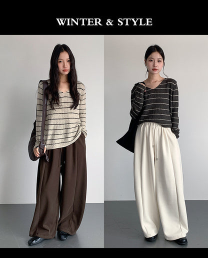 【LD11022】實拍肌理感寬鬆條紋針織衫251110