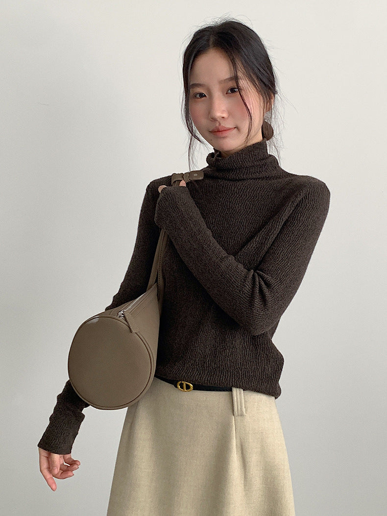 【LD11061】實拍紗網肌理超彈高領修身打底T恤251209