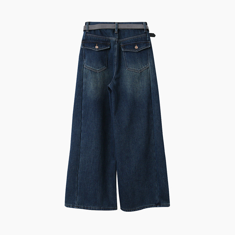 【LD11049】實拍S~XL美式加絨加厚高腰牛仔褲＋皮帶腰包251202