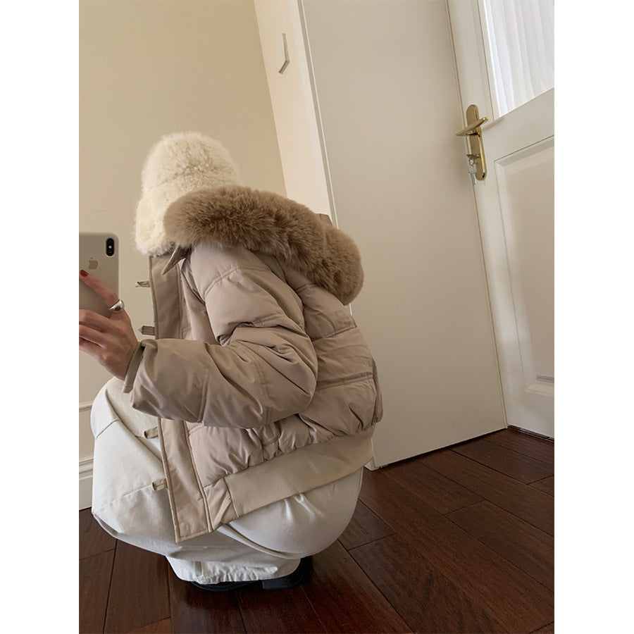 【H5501】實拍奶油風毛領連帽短款加厚棉服251118