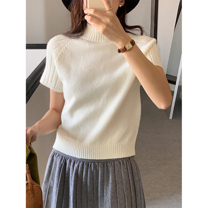 【H5516】實拍高領氣質短袖針織衫251125