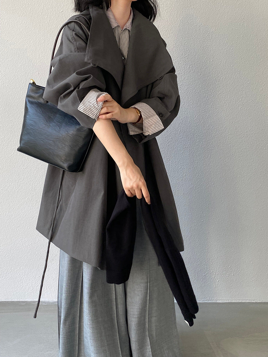 【cim1659】實拍秋冬復古英倫翻領風衣外套＋繫帶251030