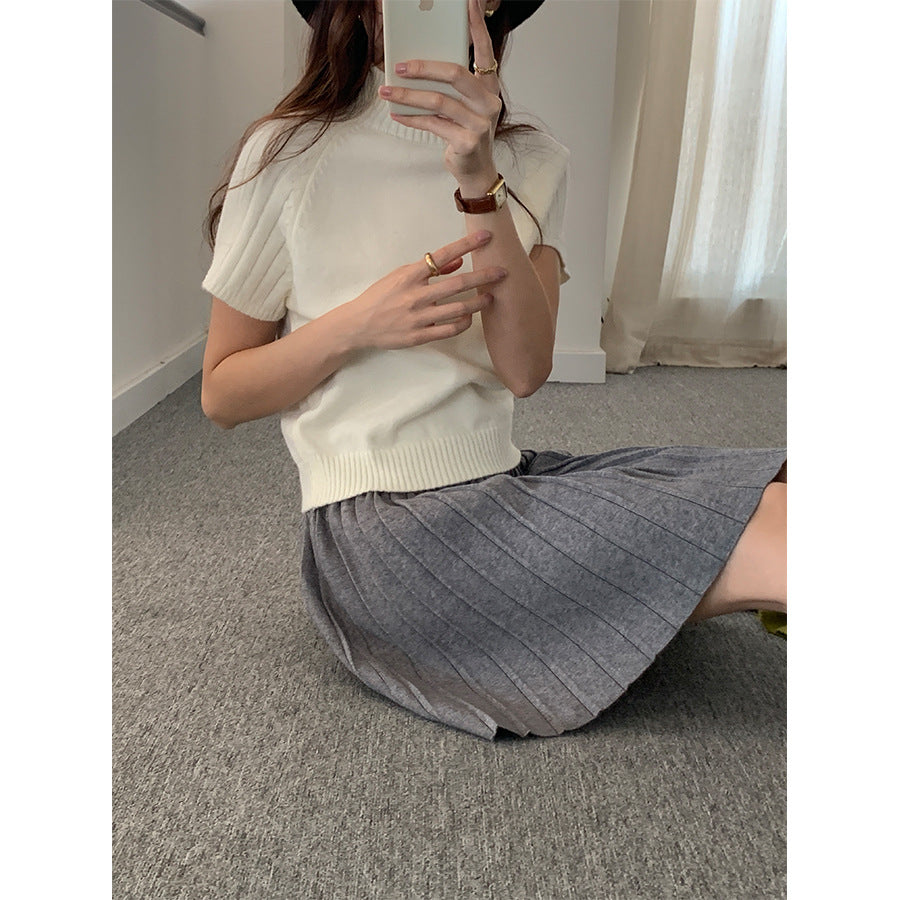 【H5516】實拍高領氣質短袖針織衫251125