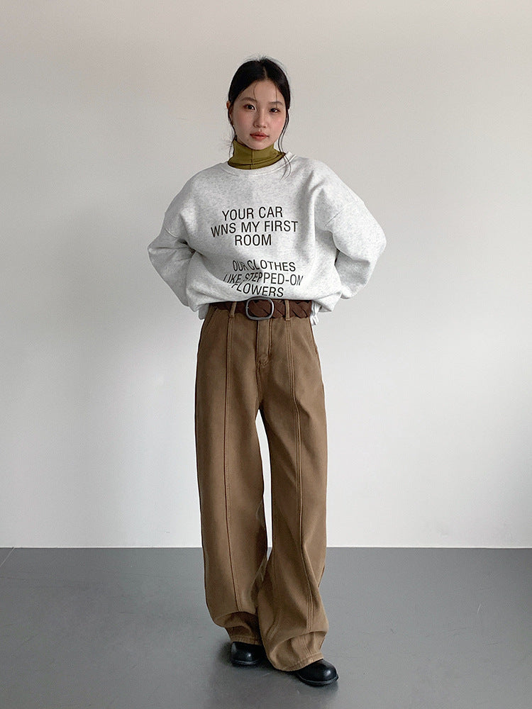 【LD11020】實拍S~XL加絨加厚復古水洗做舊彎刀闊腿牛仔褲251110