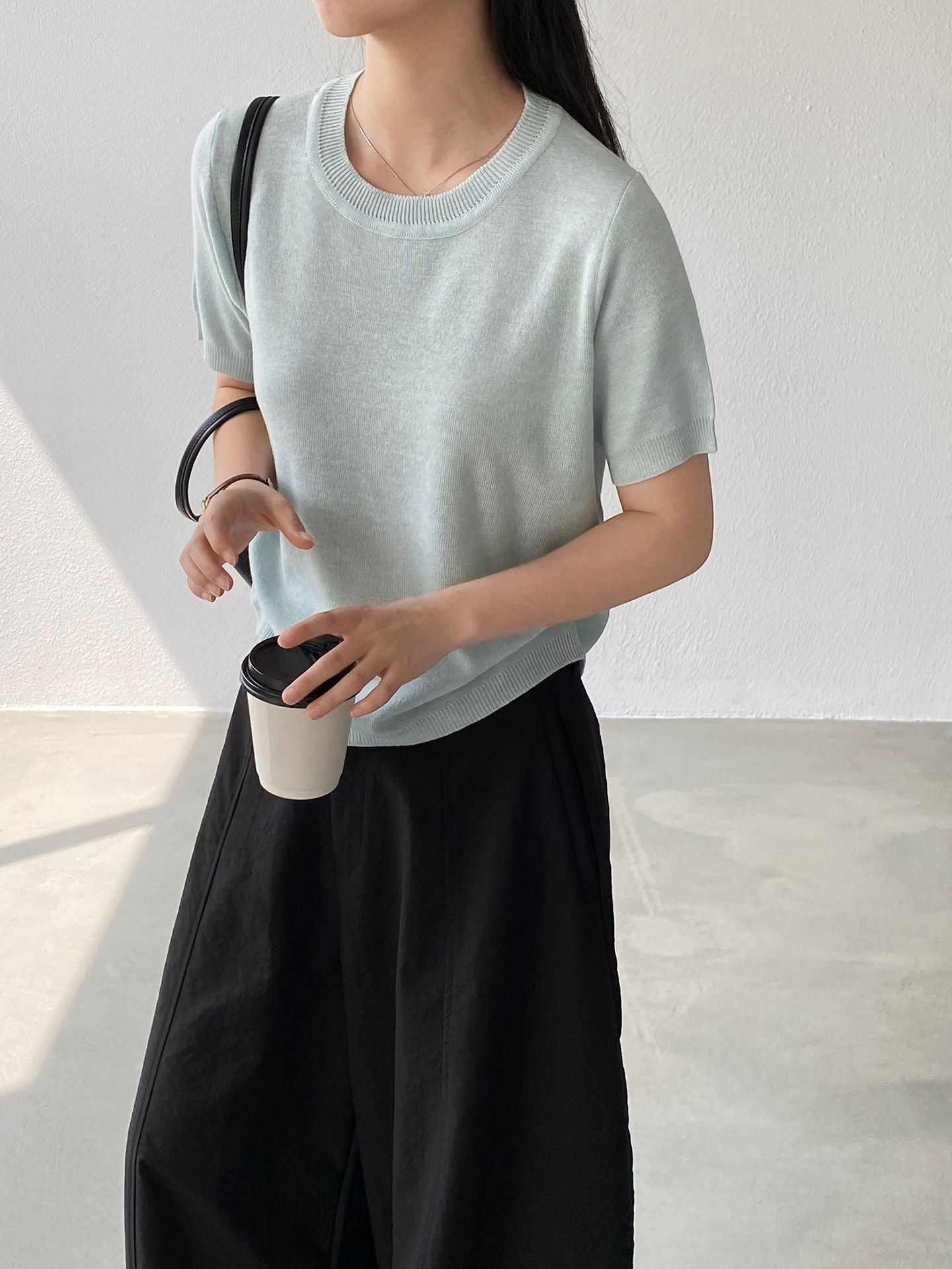 【cimzU1498】韓系極簡OOTD☁️日常百搭純色正肩寬鬆短袖T恤/白T260416