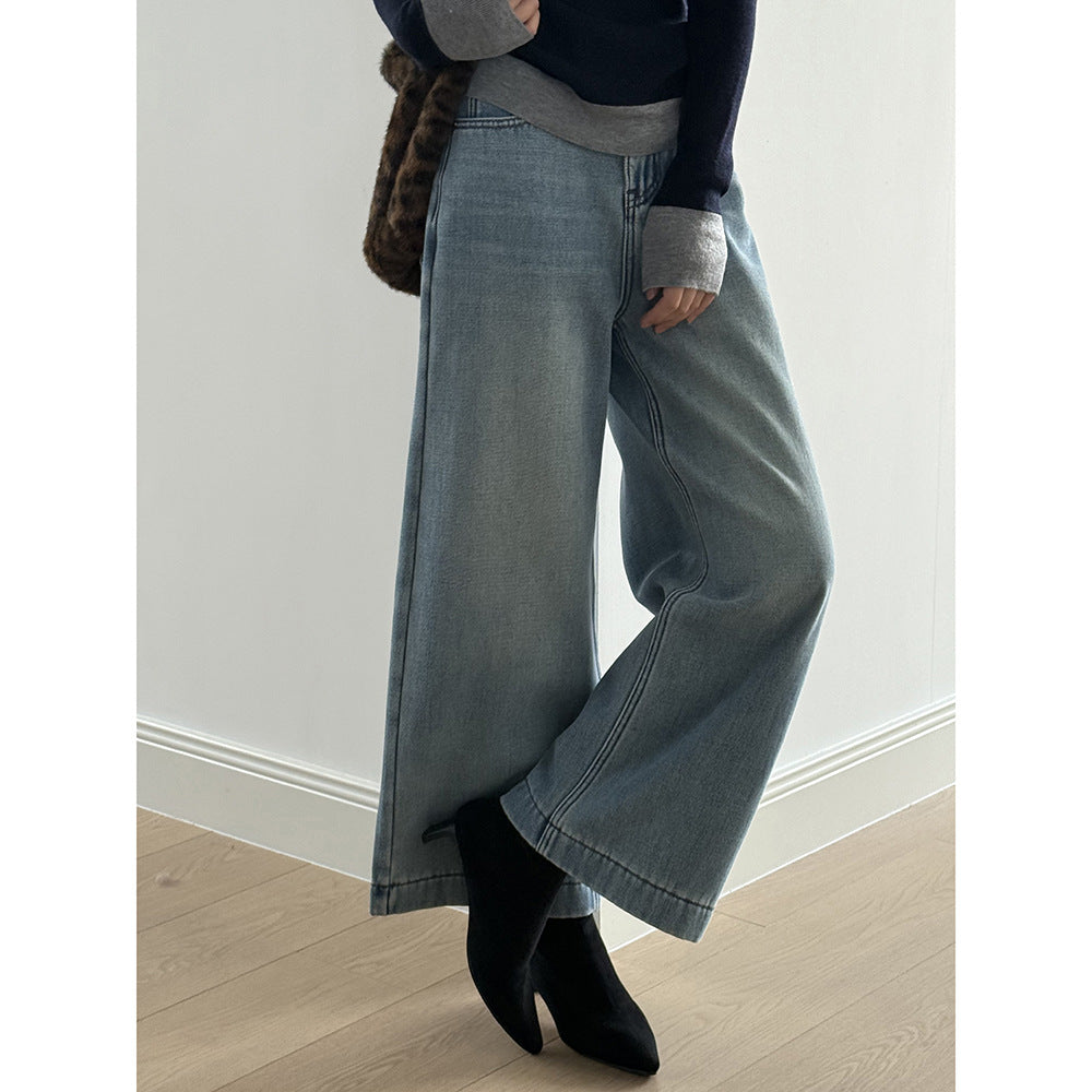 【Y981316】實拍S~XL冬季高腰加絨直筒牛仔褲含腰帶251106