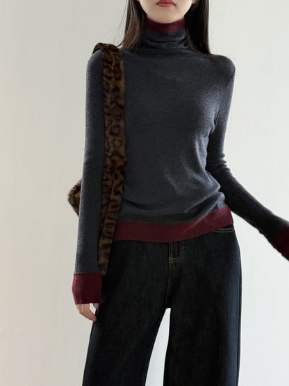 【Y352】實拍撞色高領針織衫（含羊毛10%)
251106