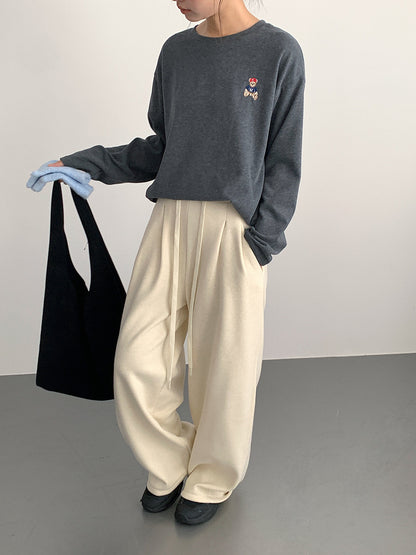 【LD11025】實拍舒適小熊刺繡寬鬆長袖T恤251124