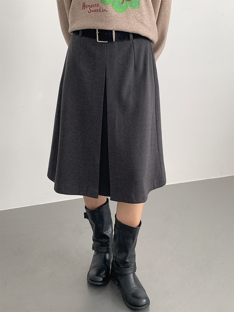 【LD3300】實拍S~XL韓版高腰顯瘦毛呢A字裙＋腰帶251103