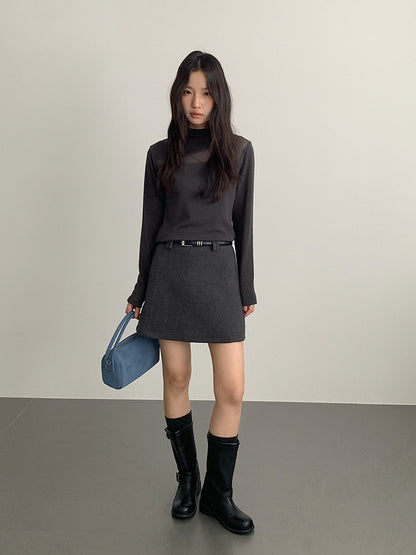 【LD11024】實拍氣質網紗拼接加絨半高領長袖T恤251124