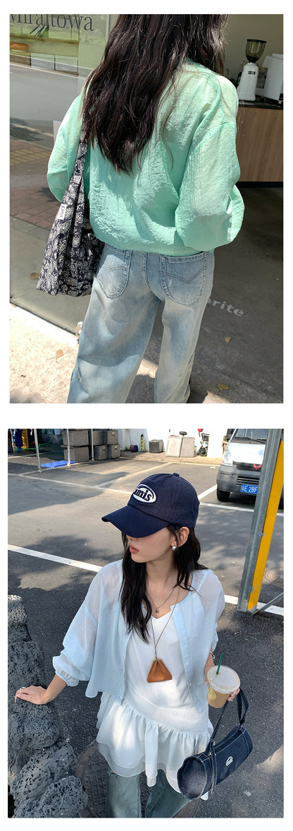 【H5275】實拍夏日簡約棒球款肌理紋防曬罩衫250520