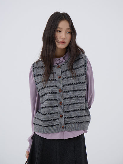 【LD3278】實拍小圓領長袖襯衫+條紋針織背心（分開下單）251103