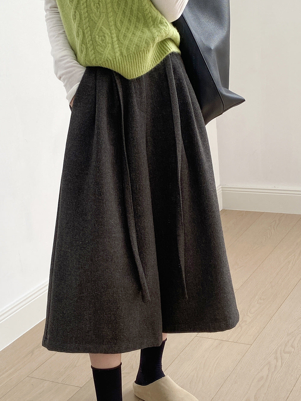 【Y82677】 實拍復古系帶加厚七分闊腿褲251023