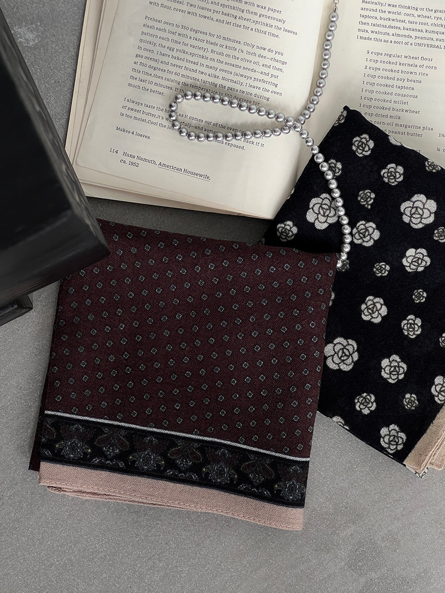 【cim865】實拍黑標100綿羊毛復古山茶花小方巾法式頭巾圍巾 251030