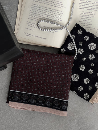 【cim865】實拍黑標100綿羊毛復古山茶花小方巾法式頭巾圍巾 251030