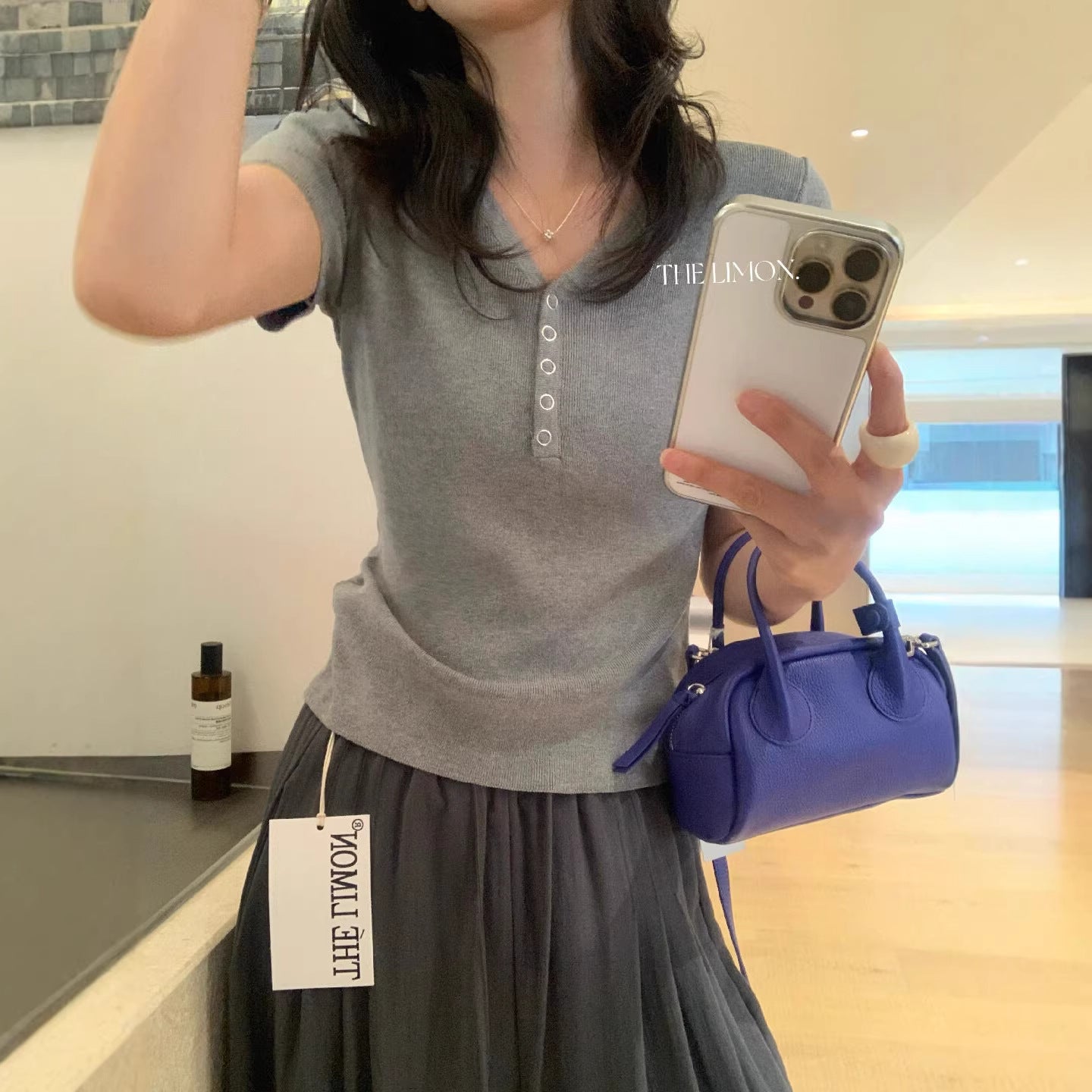 【LSC1096】實拍檸檬夏日透氣涼感🧊冰絲材質修身顯瘦V領短袖針織上衣260408