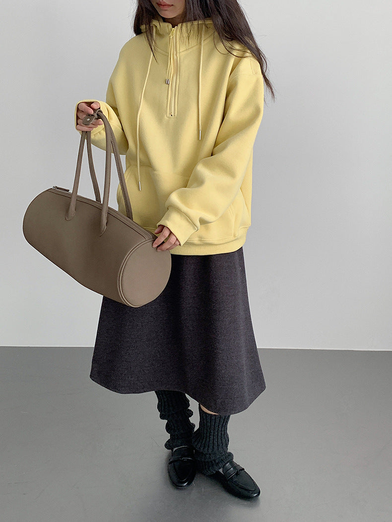 【LD11070】實拍氣質毛呢A字傘裙＋腰帶251209