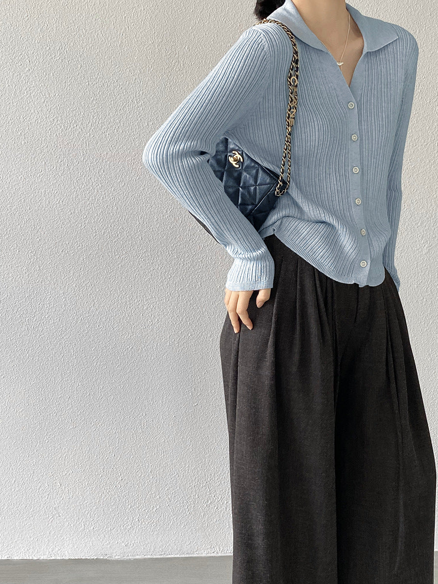 【cim6901】實拍慵懶紙片人polo領針織衫251030