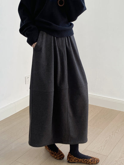 【Y82671】 實拍秋冬氣質花苞毛呢A字裙251023