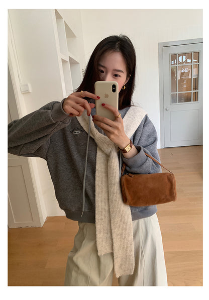 【H5552】實拍休閒刺繡絨面半拉鍊立領大學T251216
