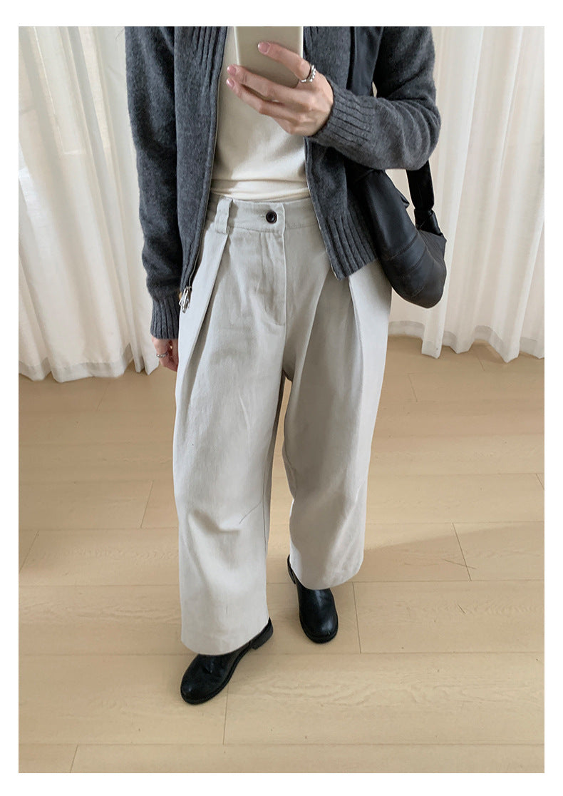 【H566】實拍秋冬高腰斜紋棉挺版西裝長褲（後鬆緊腰）251021