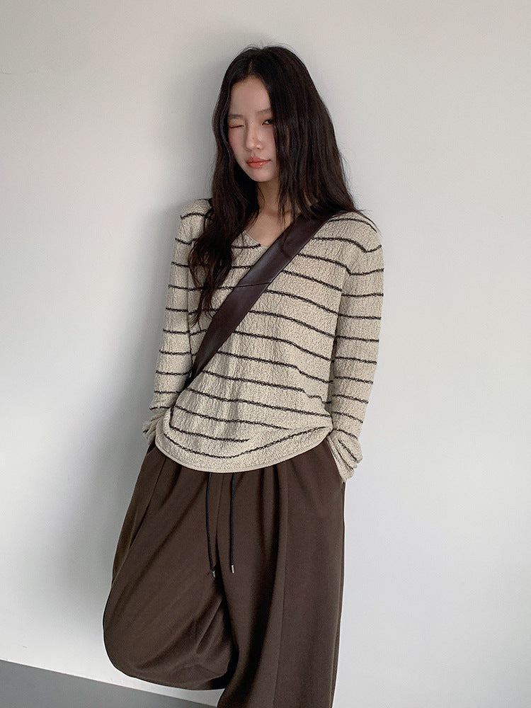 【LD11022】實拍肌理感寬鬆條紋針織衫251110