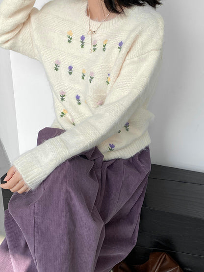 【cimz1377】實拍清新高級刺繡小花羊毛針織毛衣251128