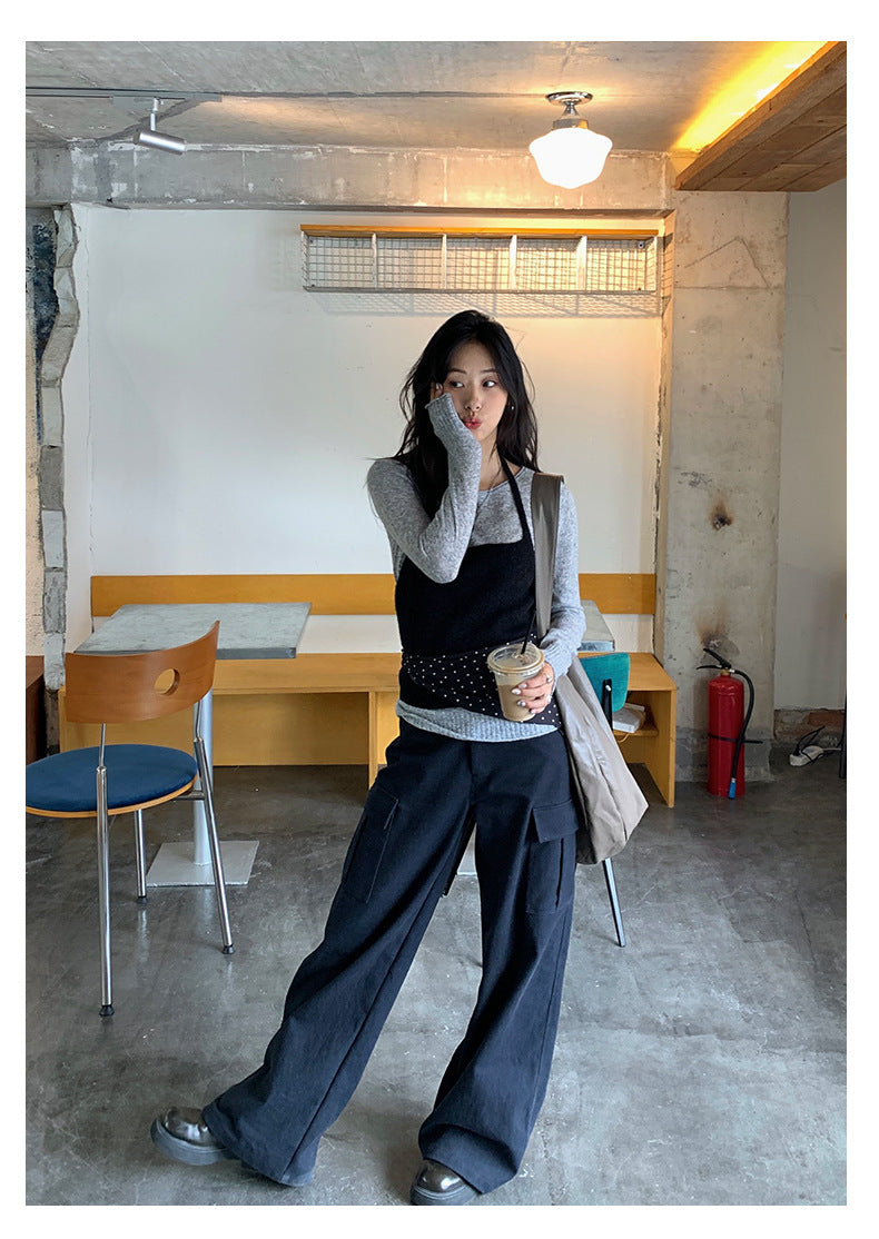 【H5392】實拍美式復古深藍直筒工裝褲250902