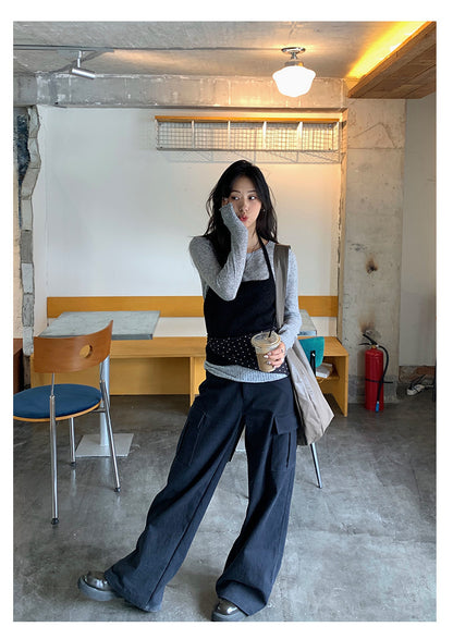 【H5392】實拍美式復古深藍直筒工裝褲250902