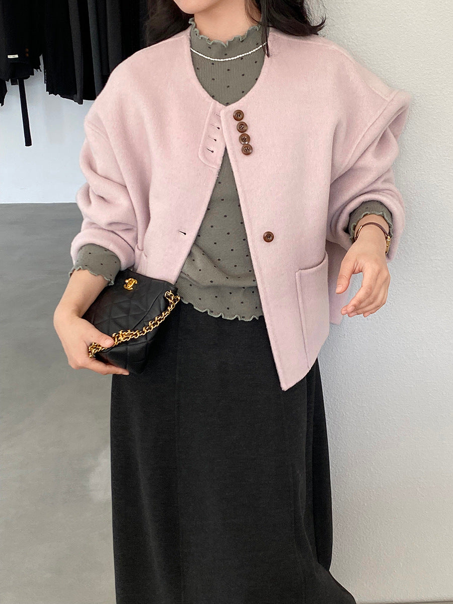 【cimz8538】實拍超美香芋色廓形厚款雙面羊毛外套大衣（羊毛100)251120