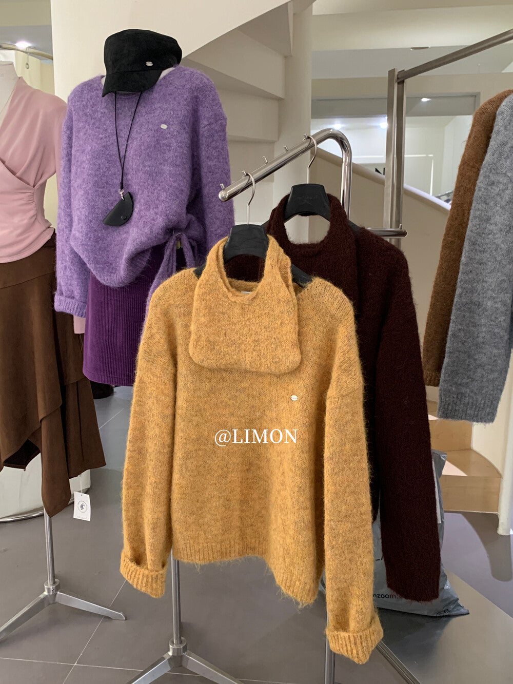 【L6873】實拍檸檬秋冬簡約軟糯保暖毛衣+針織手拎包251117