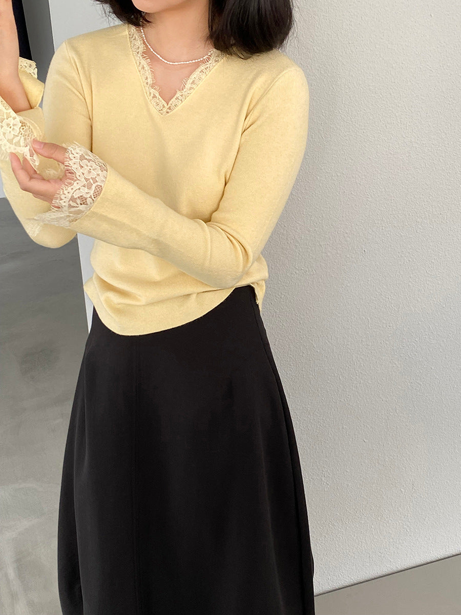 【cimz8833】實拍精緻蕾絲長袖針織衫251120