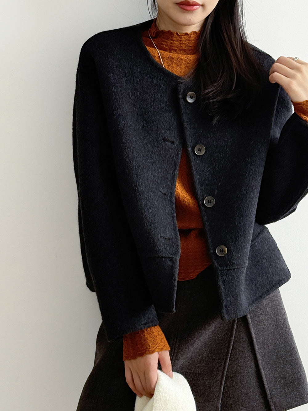 【Y8522】實拍高單氣質簡約綿羊毛呢外套（棉羊毛52%)251106
