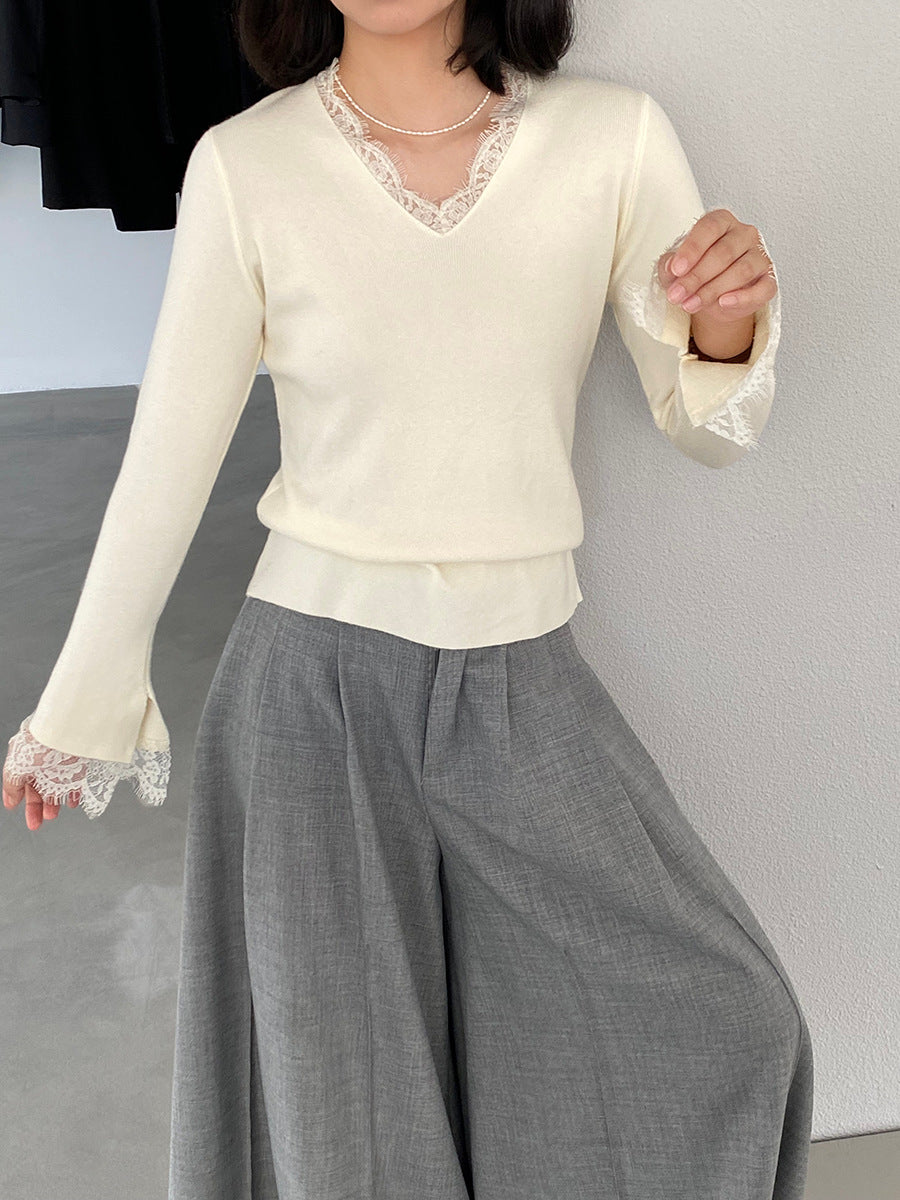 【cimz8833】實拍精緻蕾絲長袖針織衫251120