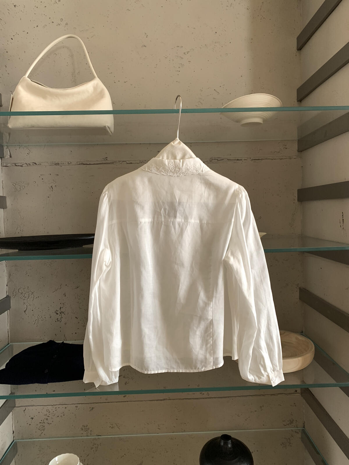 【LR90655】實拍imiss氣質百搭！法式刺繡花朵翻領長袖襯衫260305