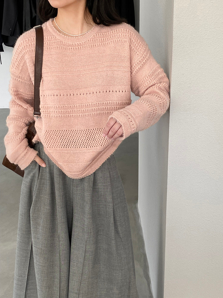 【cim1293】實拍氣質鏤空提花寬鬆慵懶針織衫(15羊毛)251030