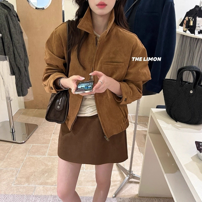 【L9150】實拍檸檬復古寬鬆羊津絨工裝長袖短外套251117