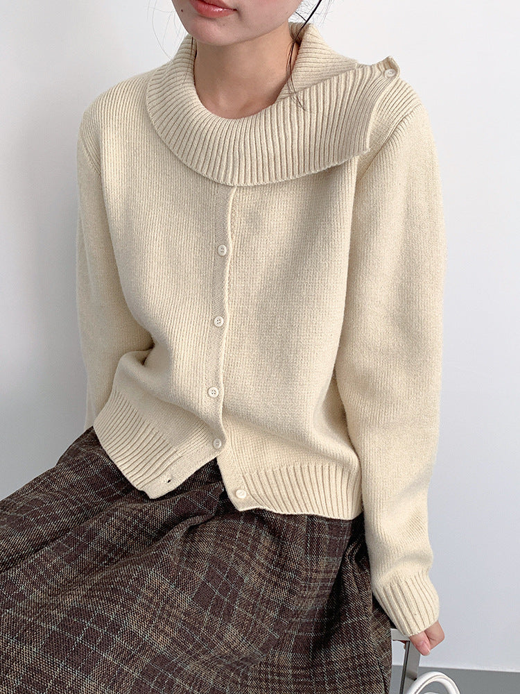 【LD11002】實拍秋冬法式設計感斜領針織毛衣外套251110