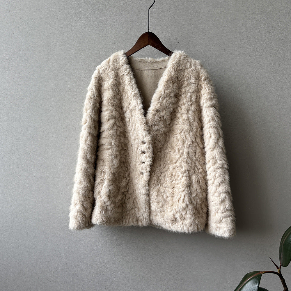 【YH707】實拍高質感毛茸茸仿皮毛保暖一体毛绒外套＋圍巾251113