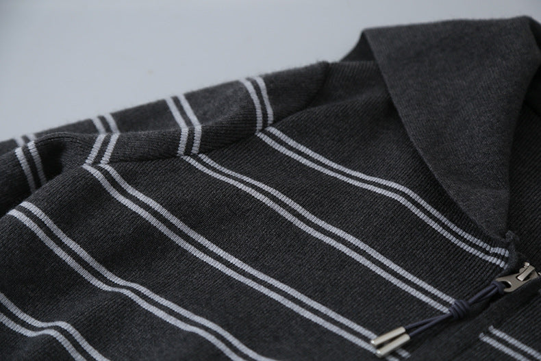 【LD11036】實拍雙頭拉鍊海軍領條紋針織開衫251202