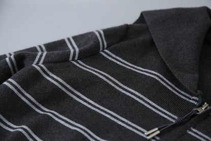 【LD11036】實拍雙頭拉鍊海軍領條紋針織開衫251202