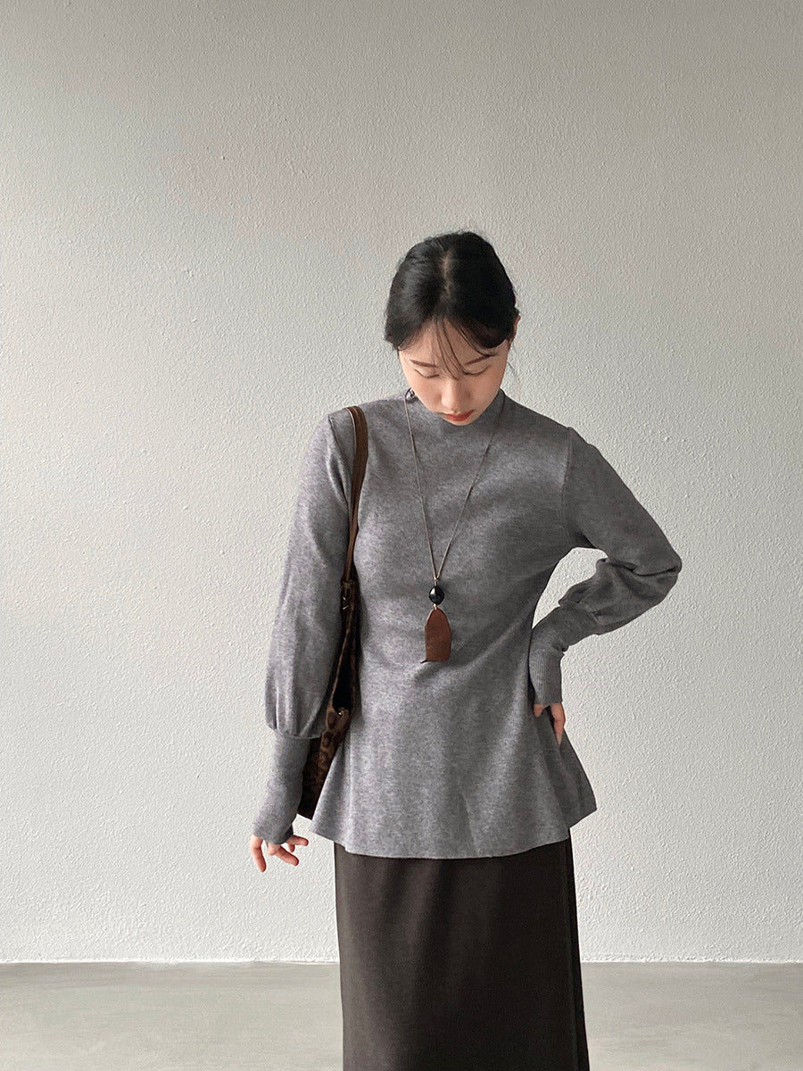 【cimz6652】實拍氣質半高領/V領燈籠袖極簡氣質針織衫251128