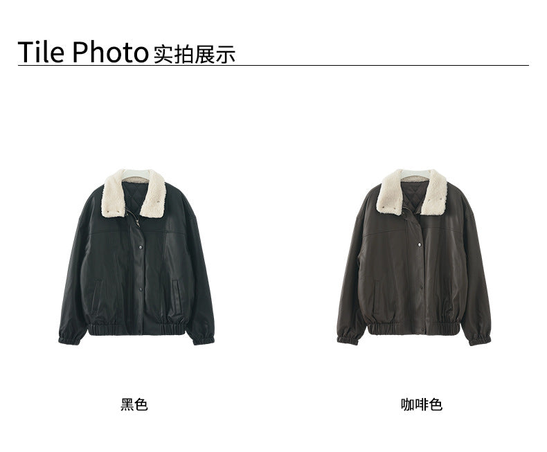 【H5485】實拍高級感毛領PU皮衣夾棉加厚外套251109