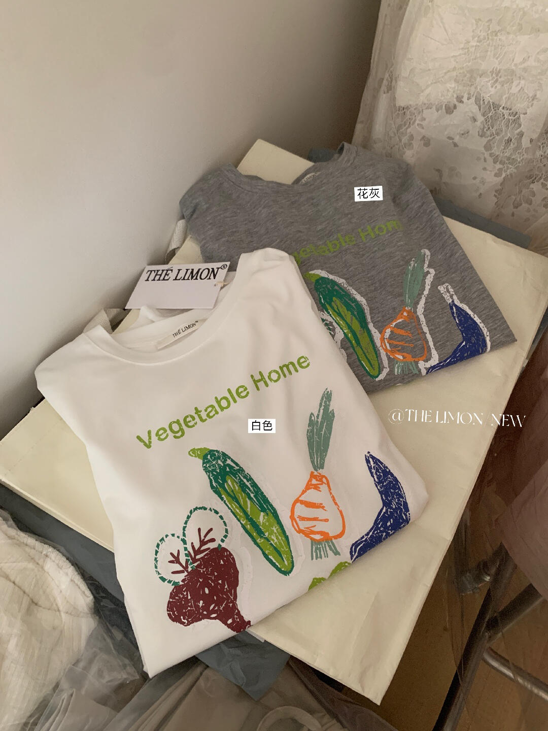 【L10335】學院風清新氧氣感🥦超可愛蔬菜印花寬鬆正肩圓領短袖T恤260518