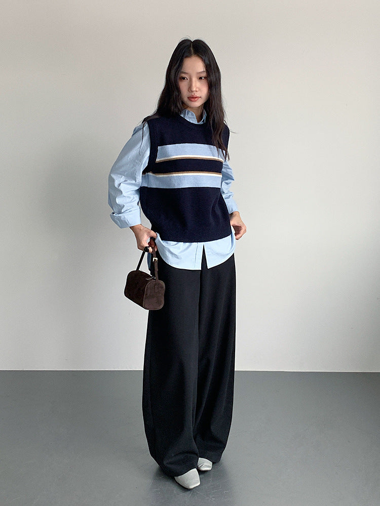 【LD11014】實拍學院感條紋圓領針織毛衣251110